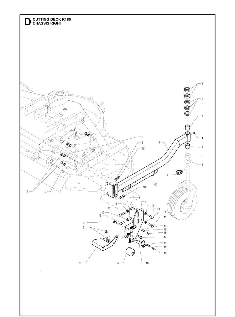 Chassis Right Diagram and Parts List for R180  Husqvarna Lawn Mower