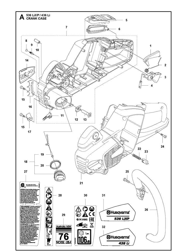 Crankcase Diagram and Parts List for 536LIXP 2012-08 Husqvarna Chainsaw