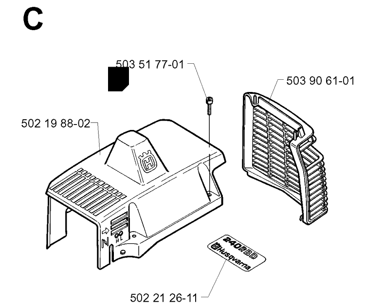 Cylinder Cover Diagram and Parts List for 240RBD 19970500001-20004000000 Husqvarna Brush Cutter