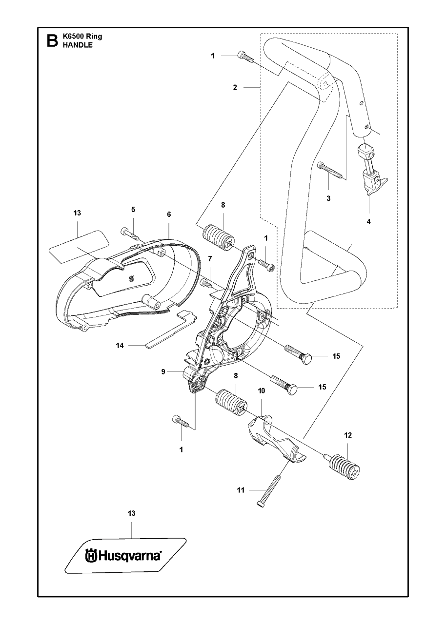 Handle Diagram and Parts List for K6500RING 2013-09 Husqvarna Circular Saw