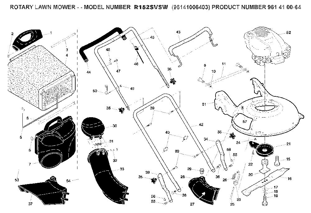 Product Complete Diagram and Parts List for R152SVSW (96141006403, 961410064)(2008-02) Husqvarna Lawn Mower