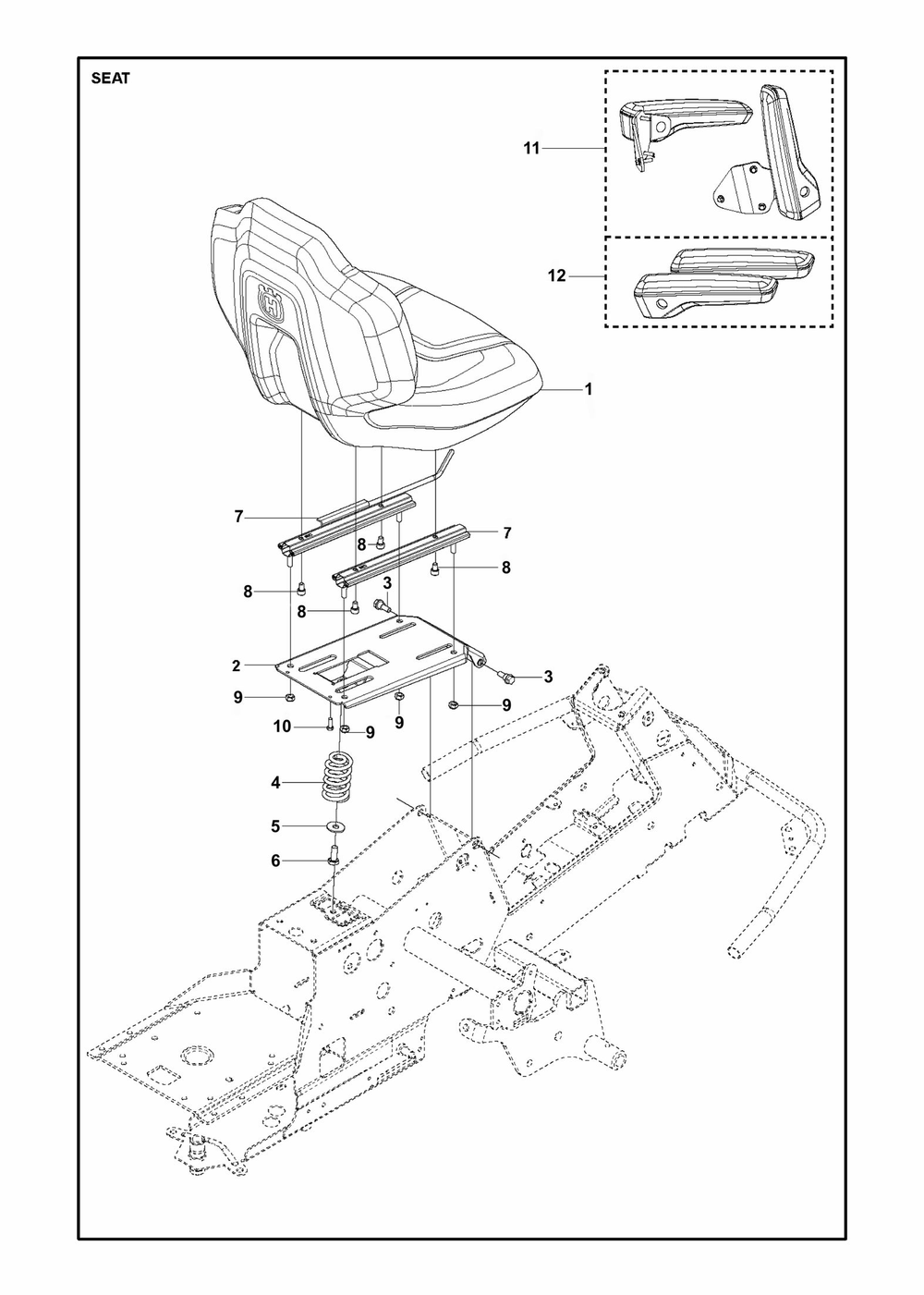 Seat Diagram and Parts List for R316TSXAWD2019-2021  Husqvarna Lawn Tractor