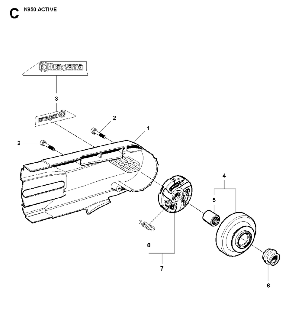 Belt Guard Diagram and Parts List for K950 2007-01 Husqvarna Circular Saw