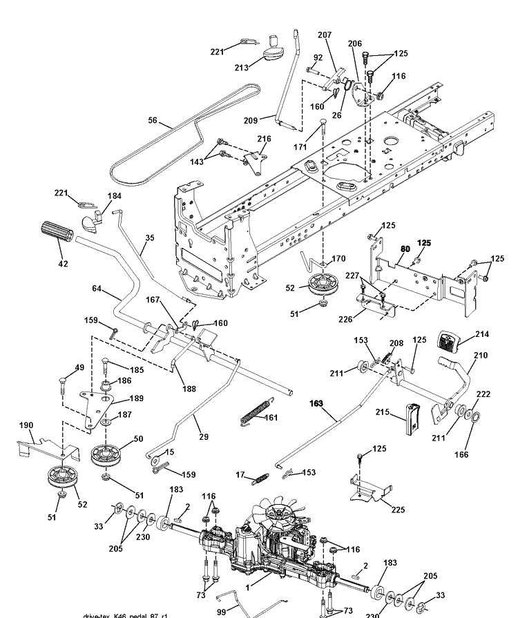 Drive Diagram and Parts List for YTH21K46 (96043012000)(2010-11) Husqvarna Lawn Tractor