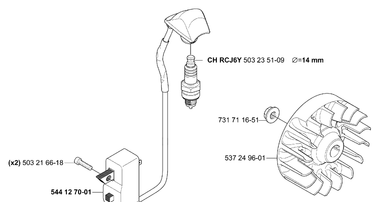 Ignition / Flywheel Diagram and Parts List for 335RJX 2006-05 Husqvarna Trimmer