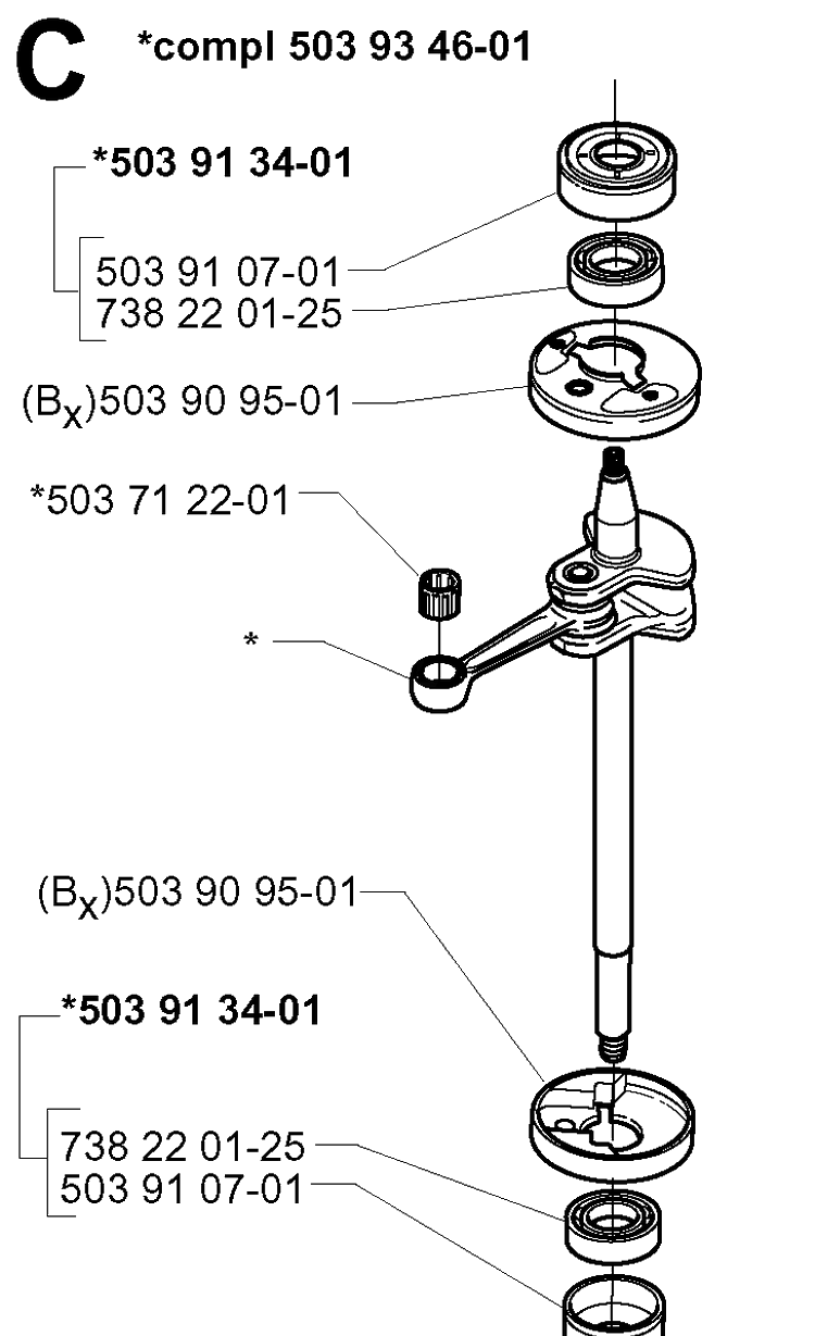 Crankshaft Diagram and Parts List for 225B 20012200001-Current Husqvarna Leaf Blower / Vacuum