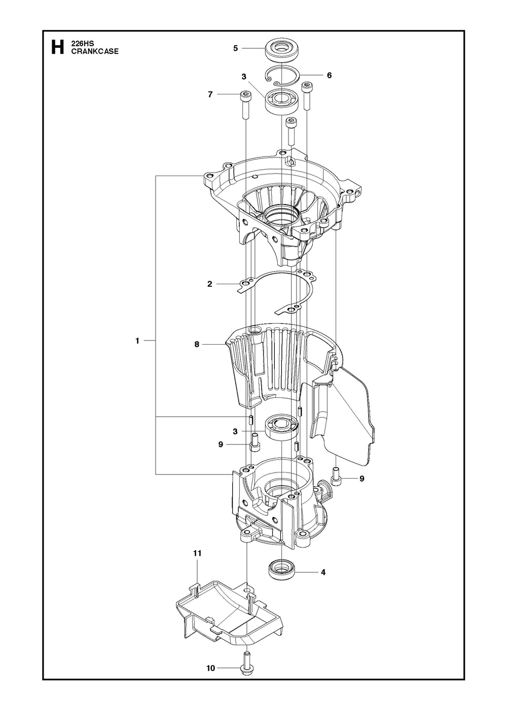 Crankcase Diagram and Parts List for 226HS75S 2009 Husqvarna Trimmer