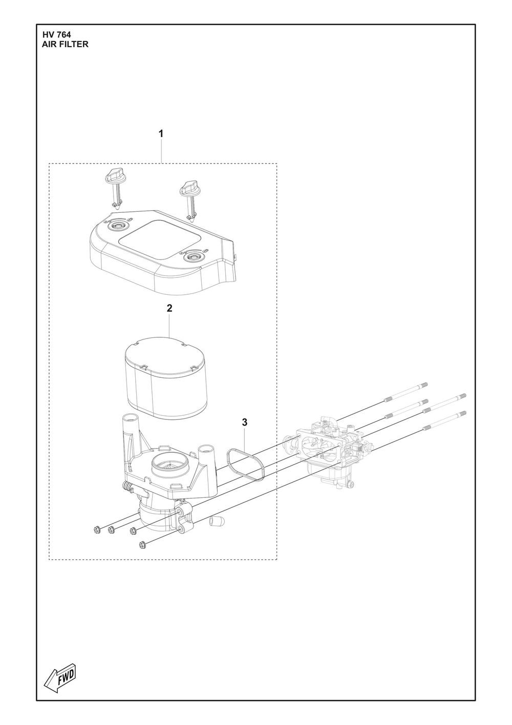 Air Filter Diagram and Parts List for HV764  Husqvarna Engine