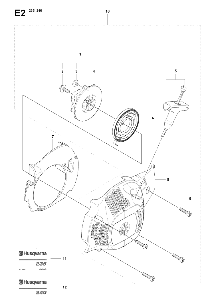 Starter Diagram and Parts List for 235 20080100001-20091400000 Husqvarna Chainsaw