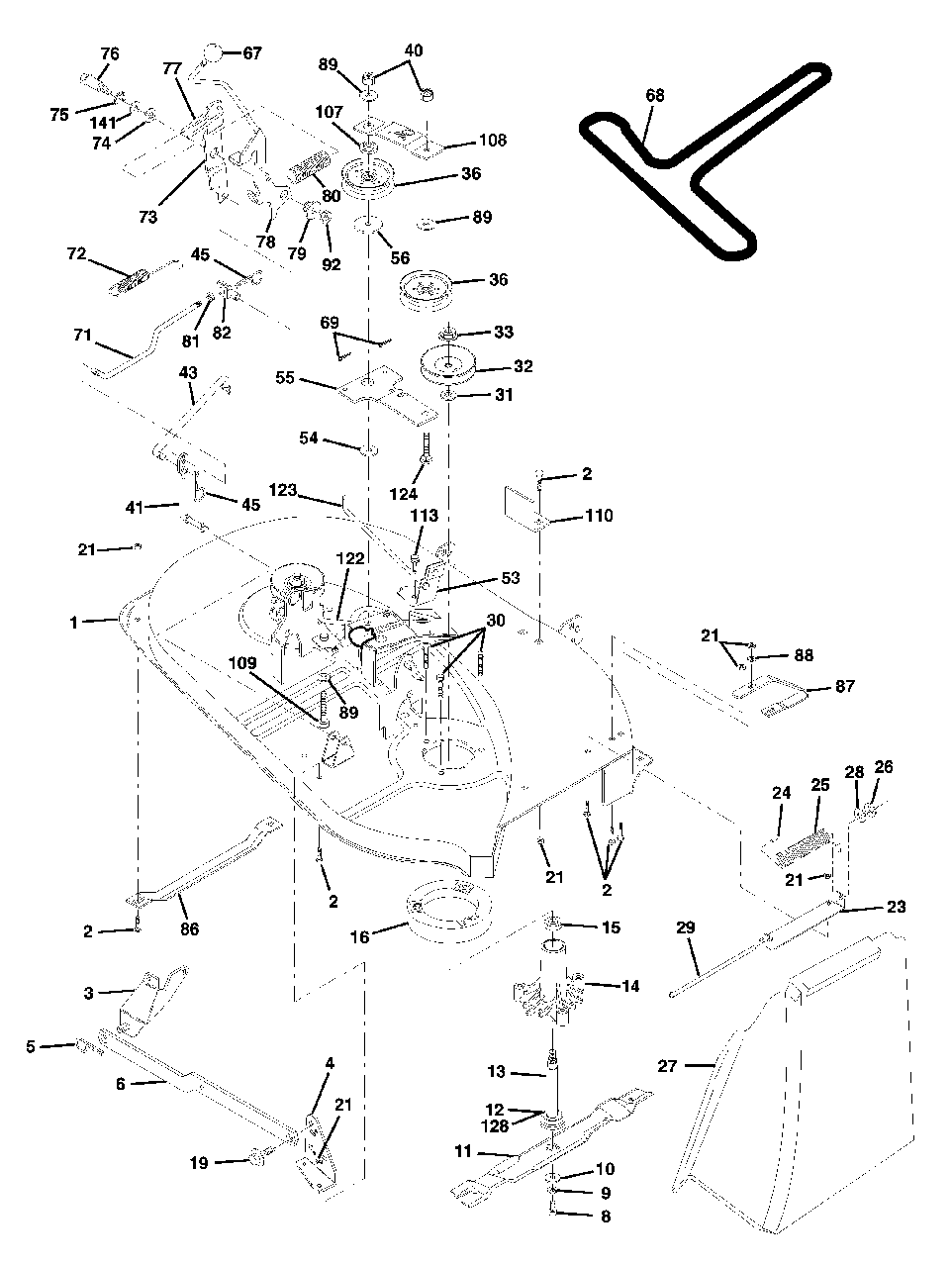 Mower Deck Diagram and Parts List for LT120 (954140047-B)(1998-01) Husqvarna Lawn Tractor