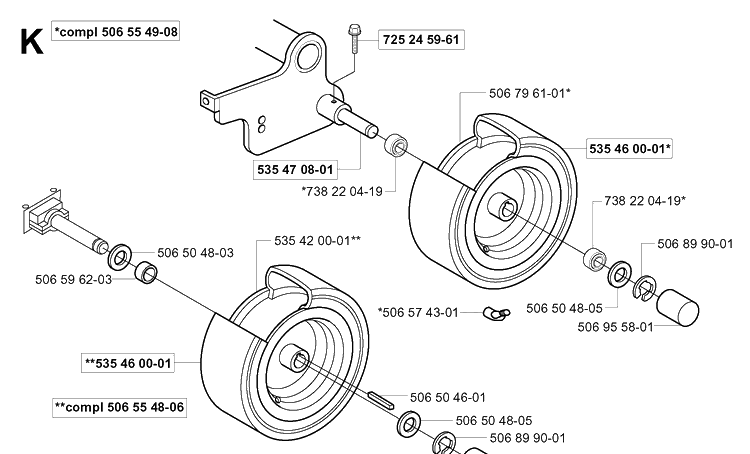 Wheels And Tires Diagram and Parts List for RIDER155 (953533805)(2005-01) Husqvarna Lawn Mower