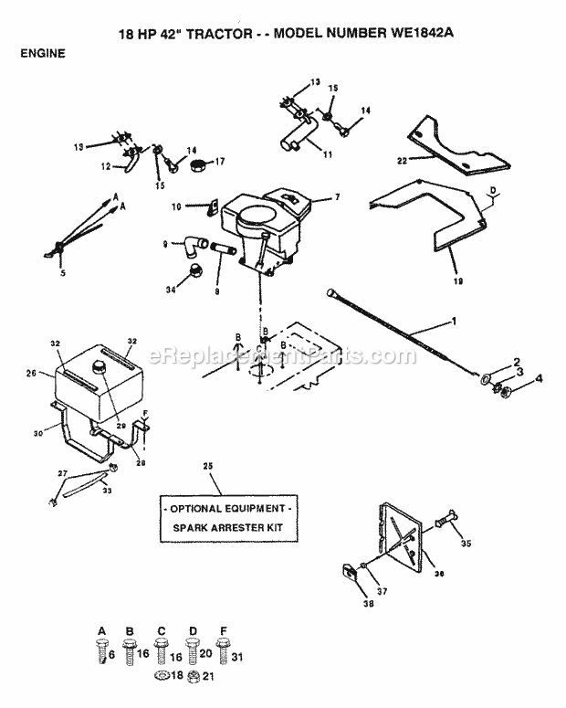 Engine Diagram and Parts List for WE1842A 1993 Husqvarna Lawn Tractor