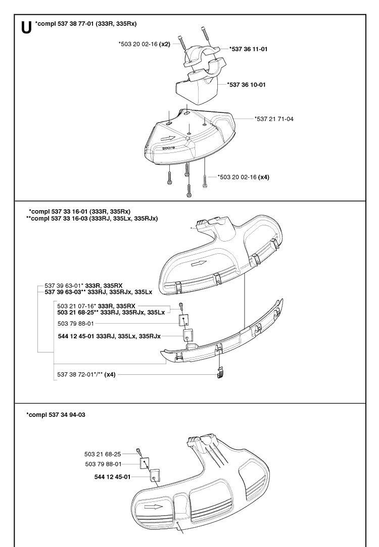 Guards Diagram and Parts List for 335RX 20064000001-20070100000 Husqvarna Brush Cutter