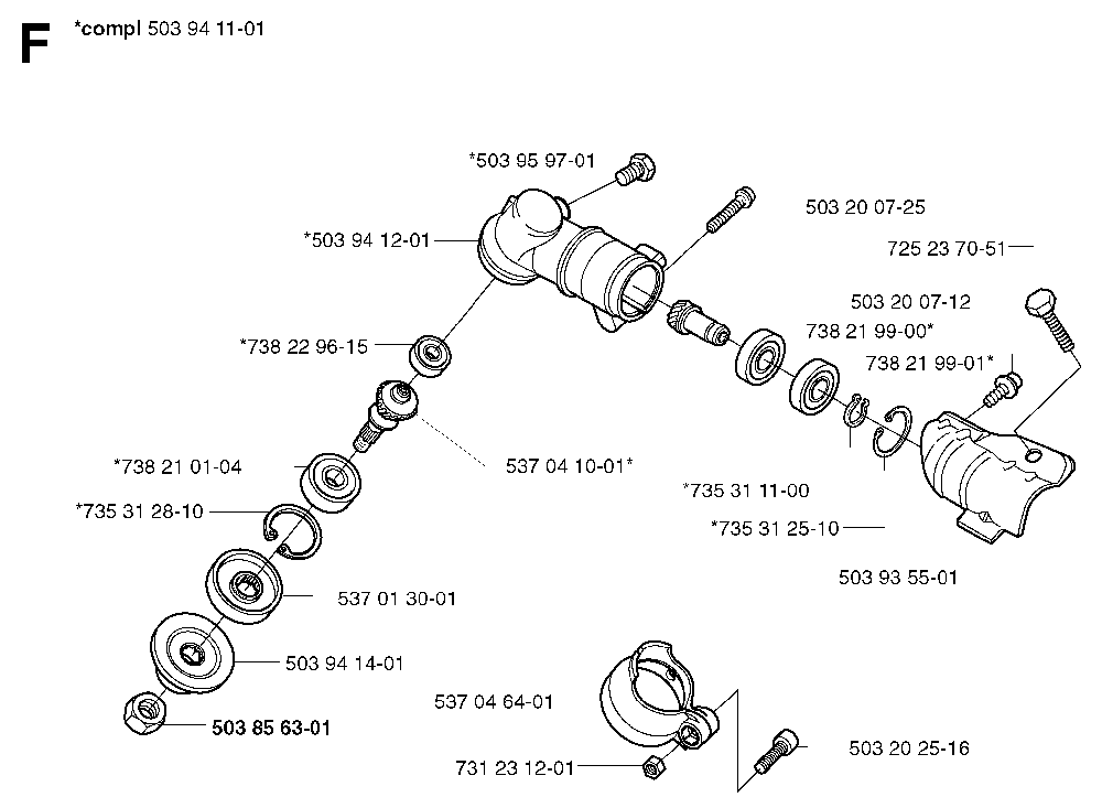 Bevel Gear Diagram and Parts List for 325RXT 2002-01 Husqvarna Brush Cutter
