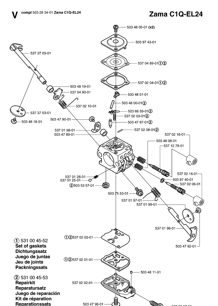 Carburetor Details Diagram and Parts List for 323R 20070100001-20144900000 Husqvarna Brush Cutter