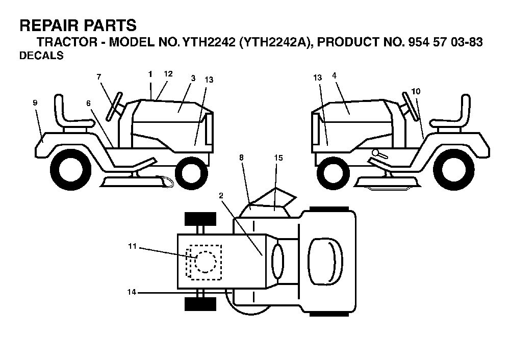 Decals Diagram and Parts List for YTH2242A (954570383)(2003-01) Husqvarna Lawn Tractor