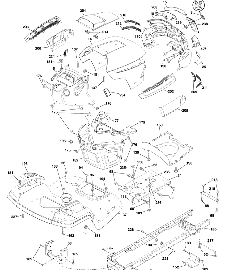 Chassis Diagram and Parts List for YTH22V46 (917289630)(2010-05) Husqvarna Lawn Mower