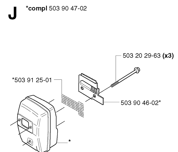 Muffler Diagram and Parts List for 235R 20023500001-20060100000 Husqvarna Brush Cutter