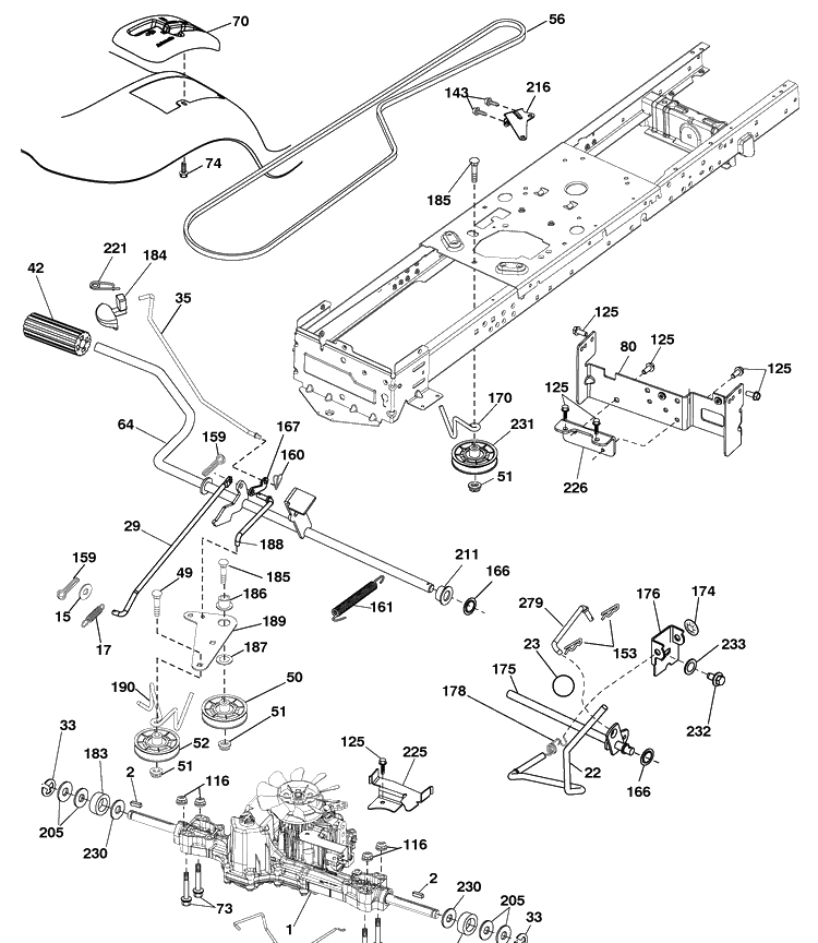 Drive Diagram and Parts List for YTH2042 (96043010601)(2010-02) Husqvarna Lawn Mower