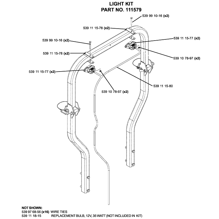 Accessories Light Kit Diagram and Parts List for IZ5225TXPKOA (968999375)(2005-12) Husqvarna Lawn Mower