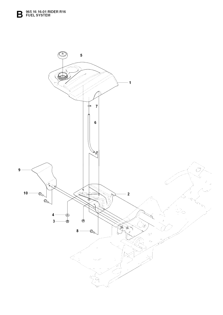Fuel System Diagram and Parts List for R16 (965161601)(2007-06) Husqvarna Lawn Tractor