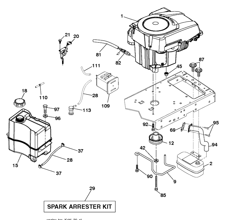 Engine Diagram and Parts List for YTH21K46 (96045002900)(2010 - 11) Husqvarna Lawn Tractor