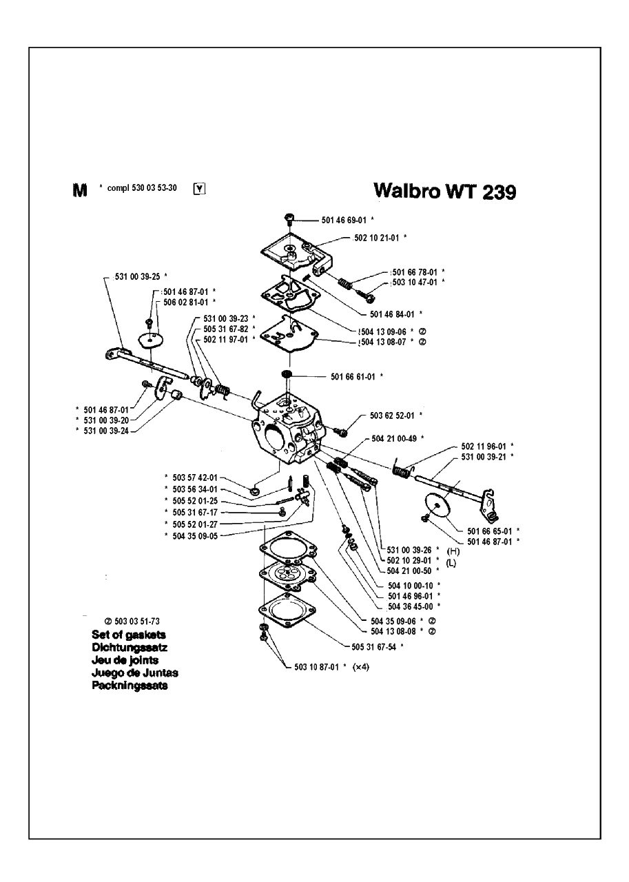 Carburetor Details Diagram and Parts List for 36 19941800001 & Above Husqvarna Chainsaw
