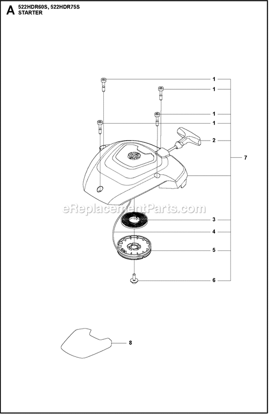 Starter Diagram and Parts List for 522HDR75S  Husqvarna Trimmer