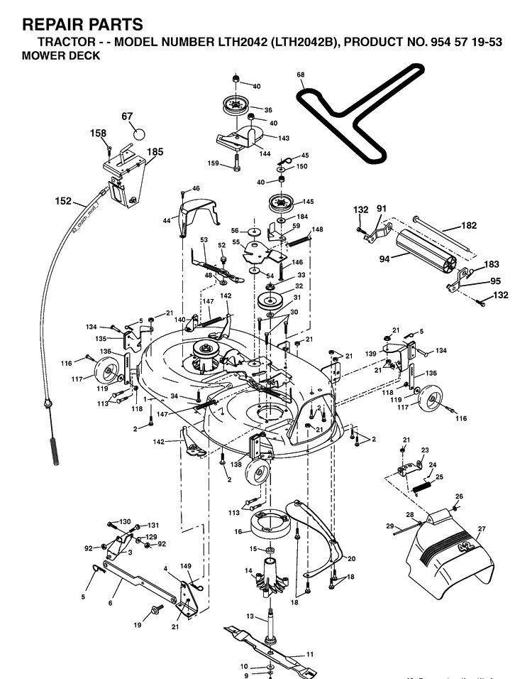 Mower Deck / Cutting Deck Diagram and Parts List for LTH2042-LTH2042B 2004-01 Husqvarna Lawn Tractor