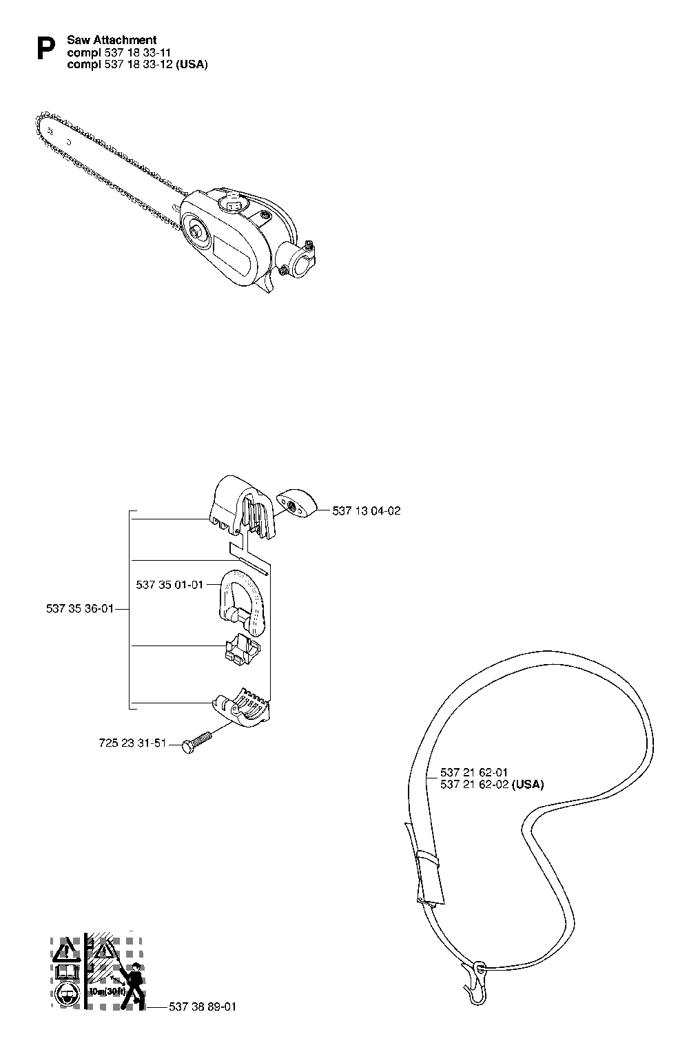 Attachments Diagram and Parts List for 323P4 20062700001 Husqvarna Pole Saw