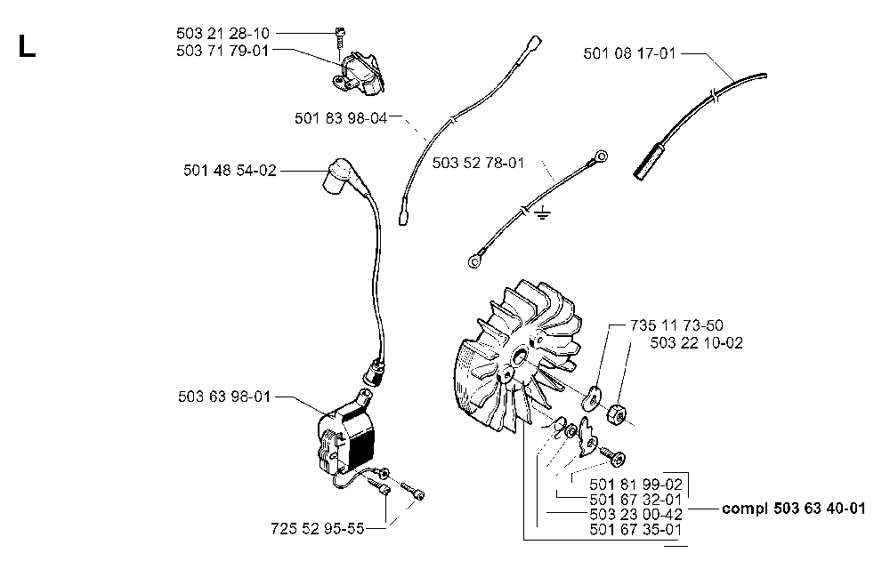Electrical Diagram and Parts List for 394XPEPA 19980900001 Husqvarna Chainsaw