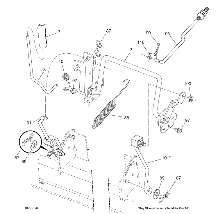 Mower Lift / Deck Lift Diagram and Parts List for TC342T (96051014801)(2017-09) Husqvarna Lawn Tractor