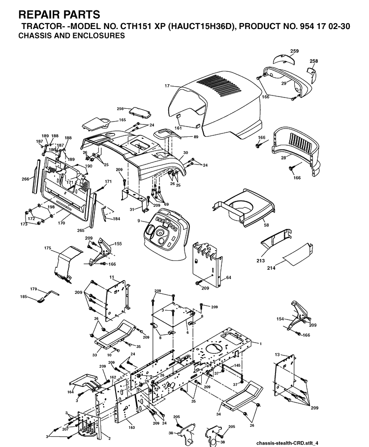 Chassis And Enclosures Diagram and Parts List for CTH151XP (HAUCT15H36D)(2004-09) Husqvarna Lawn Tractor