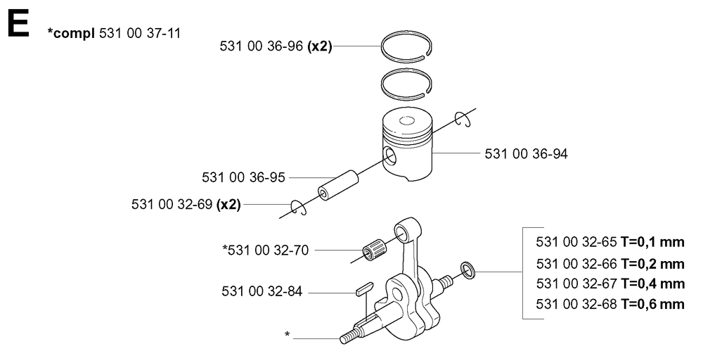 Piston and Crankshaft Diagram and Parts List for 155B (20014000001-20041499999)(2001) Husqvarna Leaf Blower / Vacuum
