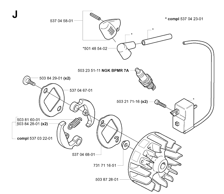 Ignition System Diagram and Parts List for 325P 20010500001-20010500001 Husqvarna Pole Saw
