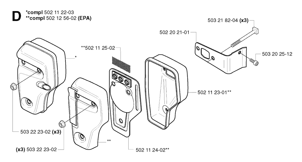 Muffler Diagram and Parts List for 245RX 20023100001 & Above Husqvarna Trimmer