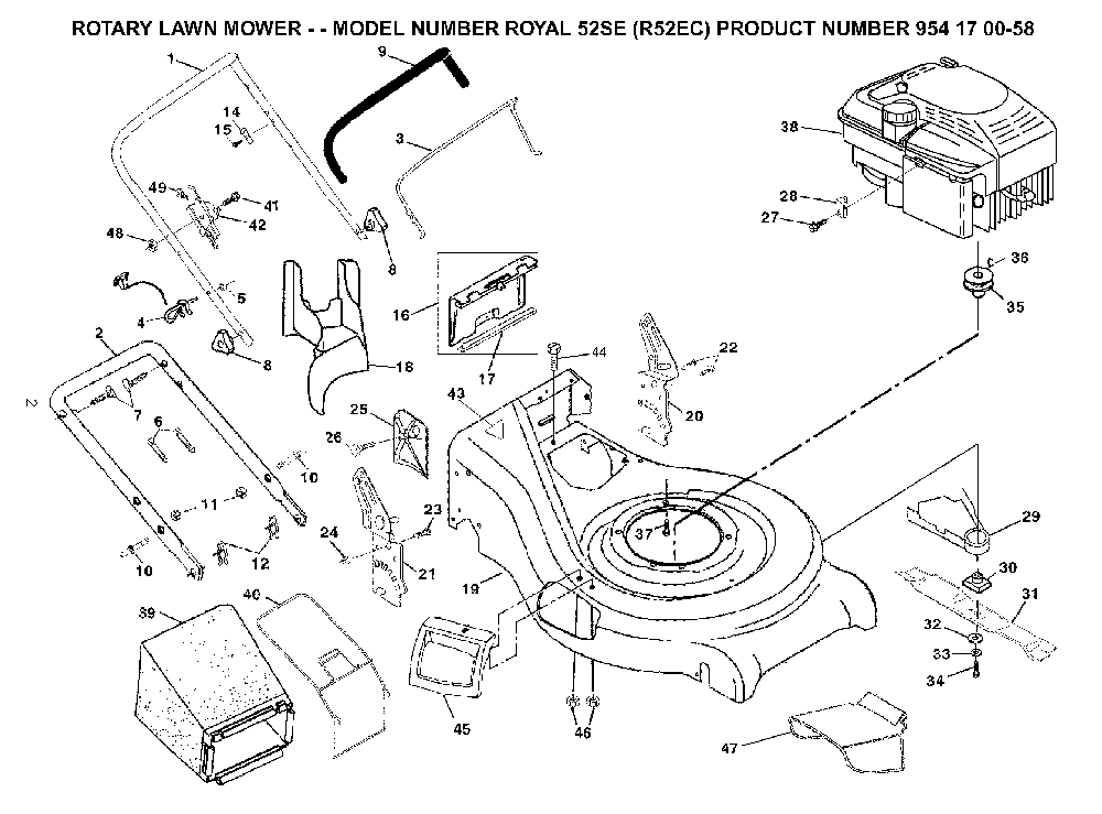 Frame And Engine Diagram and Parts List for R52EC (954170058)(2003-01) Husqvarna Lawn Mower