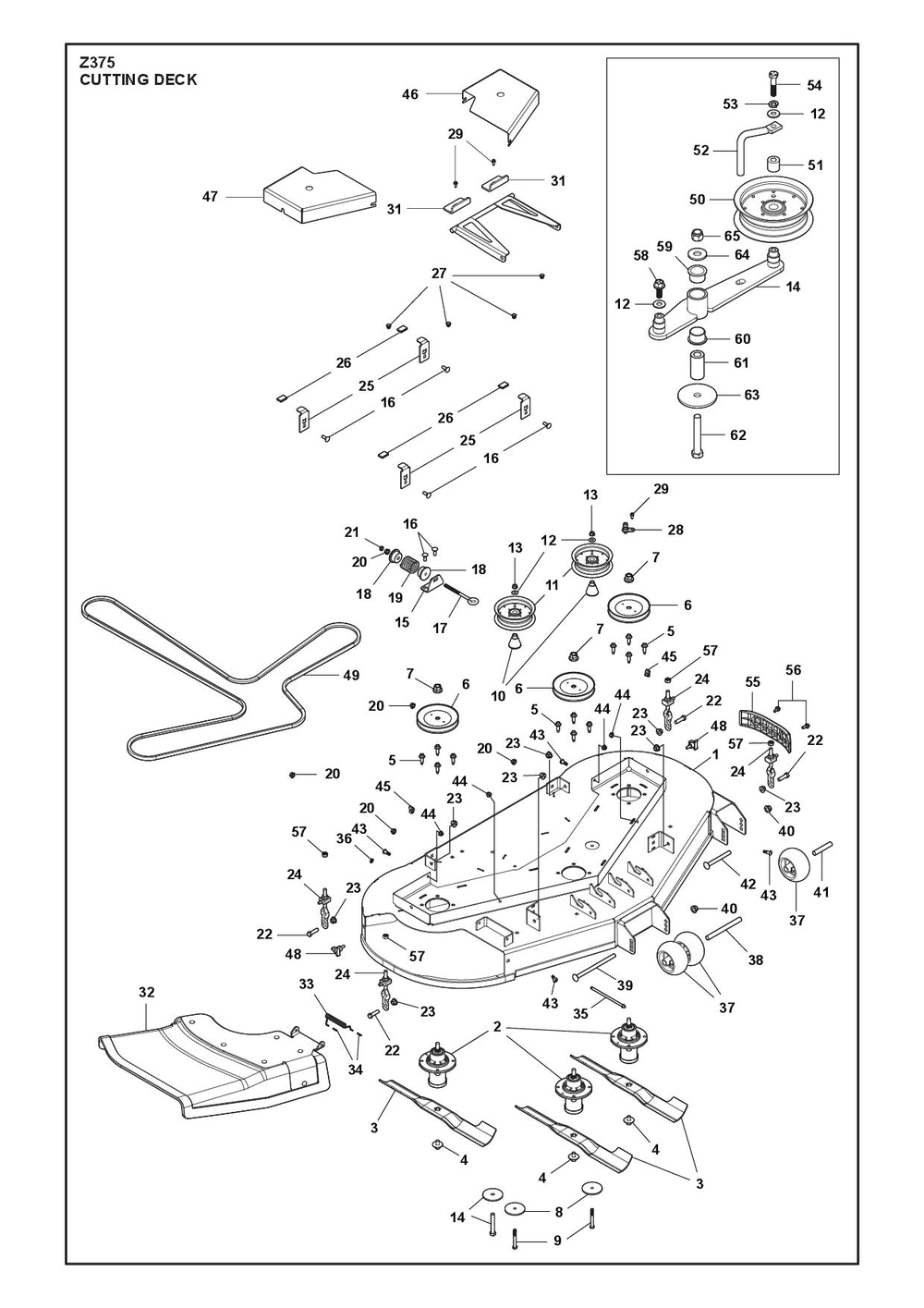 Mower Deck / Cutting Deck Diagram and Parts List for XCITETMZ375 Z380 Husqvarna Lawn Tractor