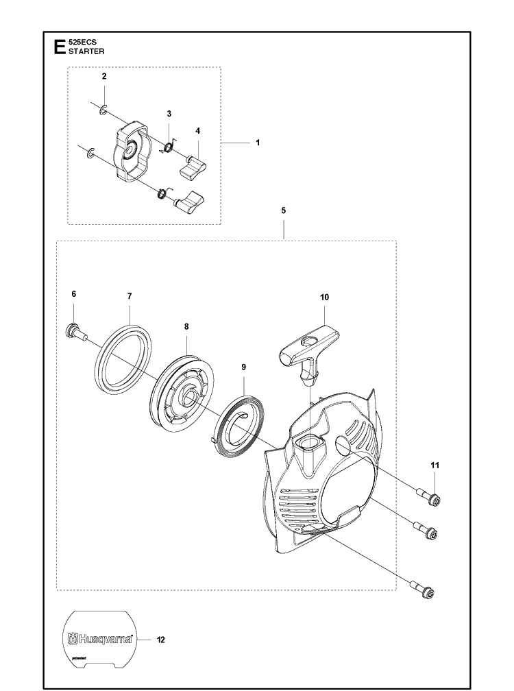 Starter Diagram and Parts List for 525ECS  Husqvarna Edger