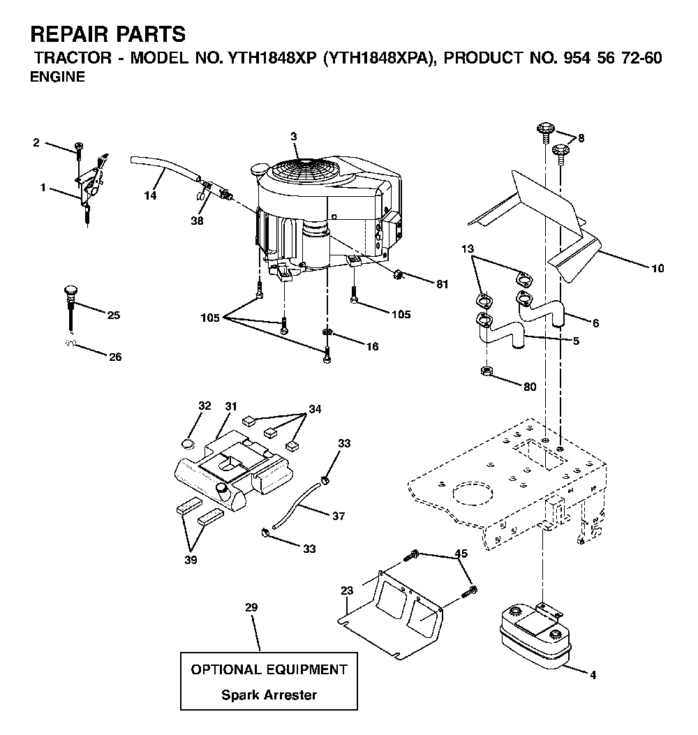 Engine Diagram and Parts List for YTH1848XPA (954567260)(2001-02) Husqvarna Lawn Tractor