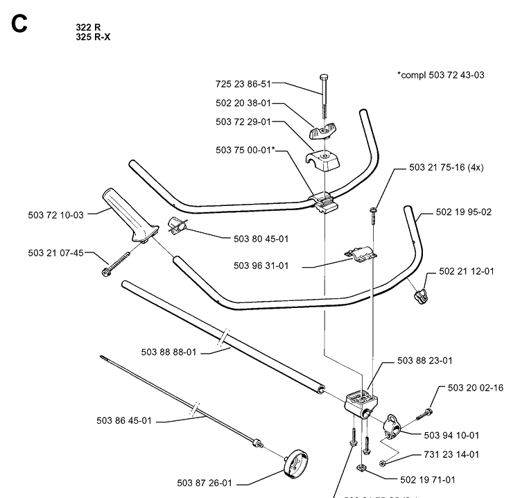 Shaft And Handle 2 Diagram and Parts List for 325RX 19991000001-20001900000 Husqvarna Brush Cutter