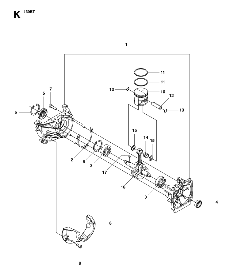 Piston And Crankshaft Diagram and Parts List for 130BT (965102204)(20070100001-20133299999) Husqvarna Leaf Blower / Vacuum