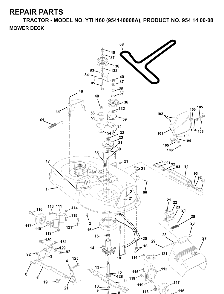 Mower Deck / Cutting Deck Diagram and Parts List for YTH160 (954140008A)(1997-01) Husqvarna Lawn Tractor