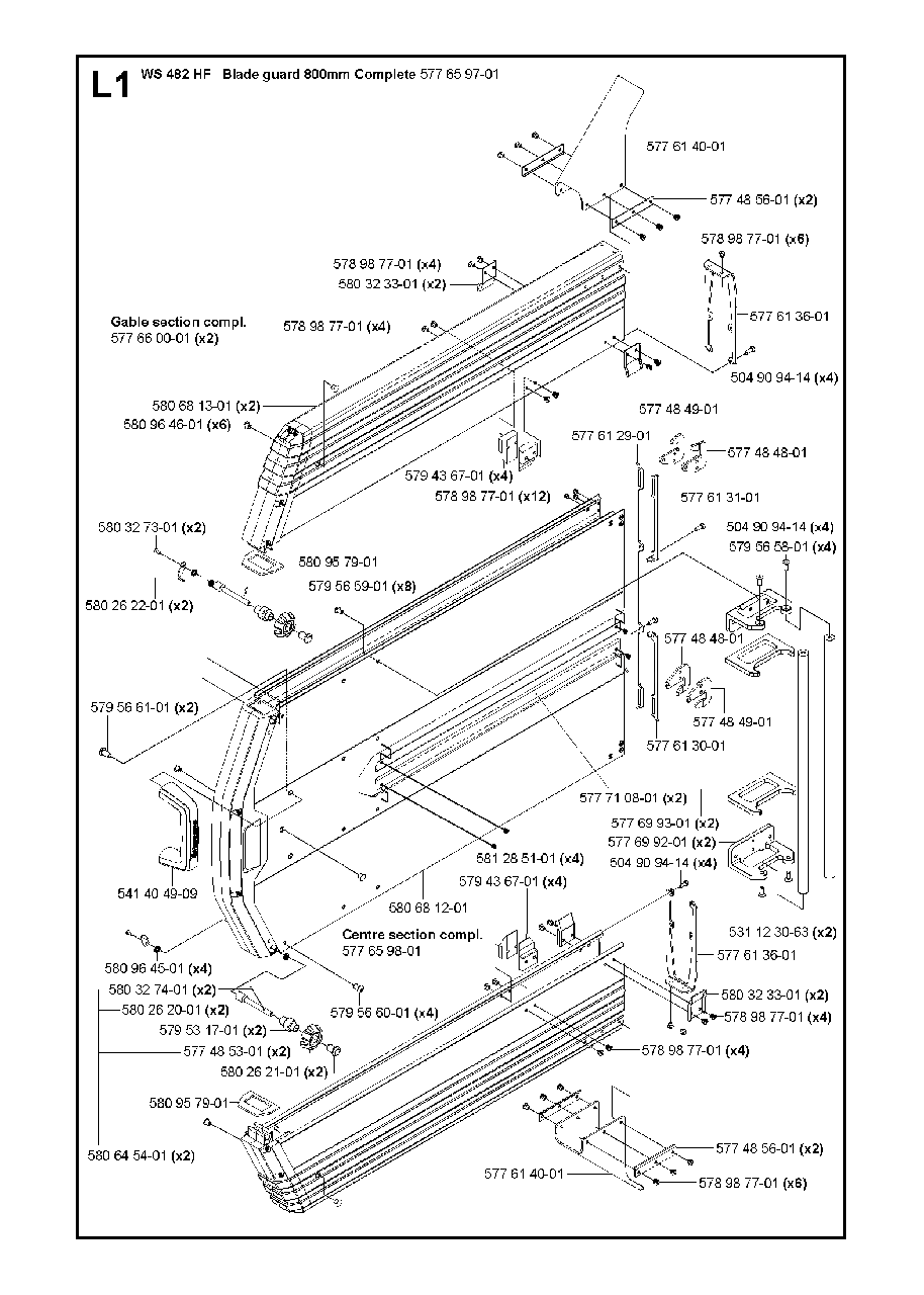 Guards 800mm Diagram and Parts List for WS440HF (00000008382 - 20134408468)(2012-07) Husqvarna Circular Saw