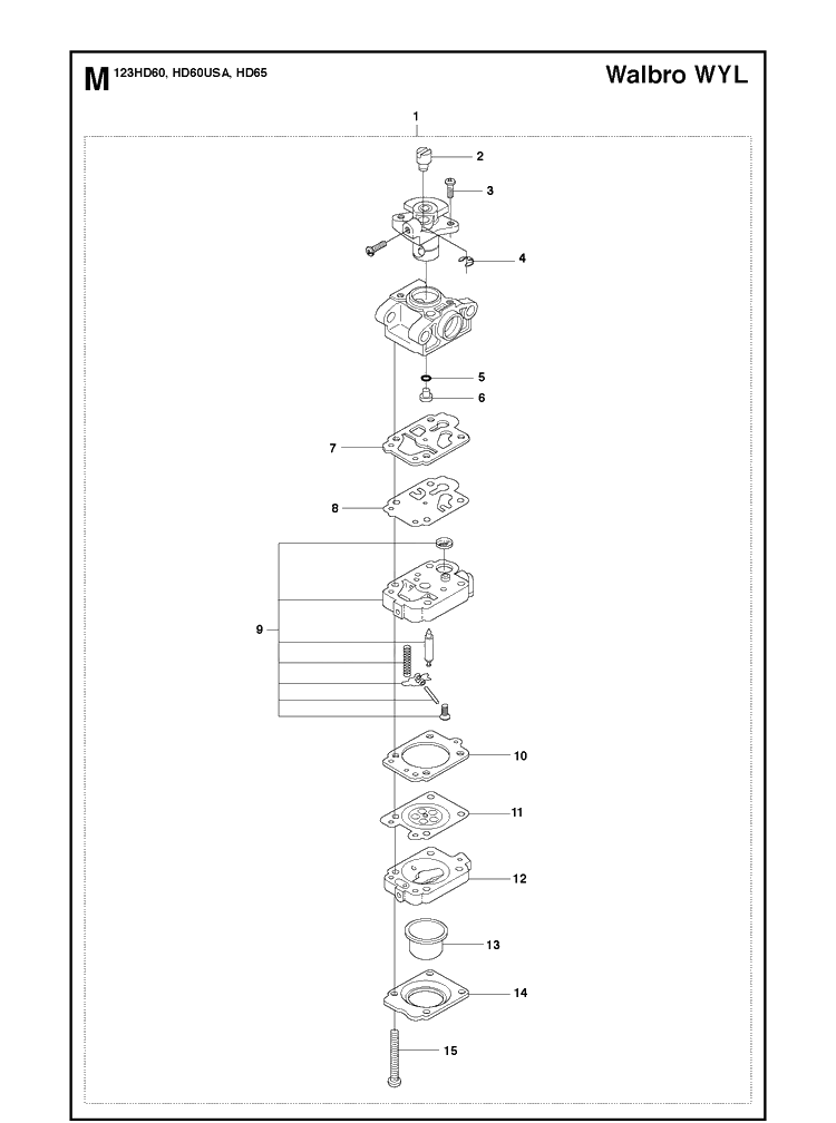 Carburetor Diagram and Parts List for 123HD65X 20100600001-Current Husqvarna Hedge Trimmer