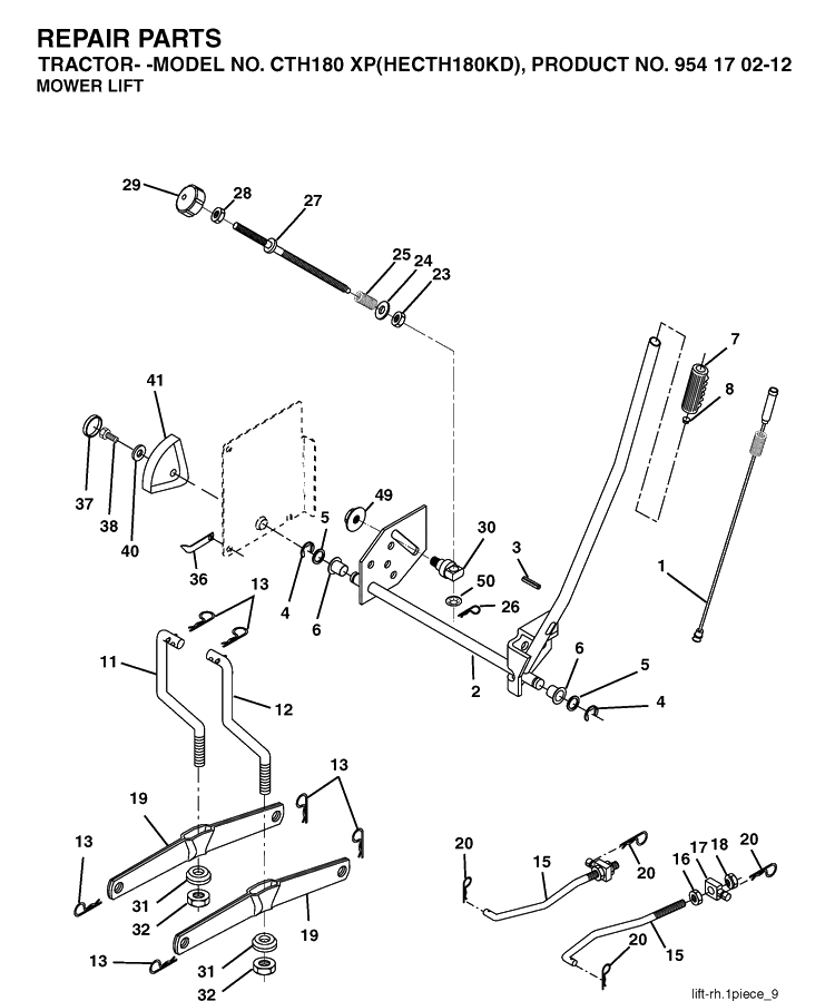 Mower Lift / Deck Lift Diagram and Parts List for CTH180XP (HECTH180KD)(2004-09) Husqvarna Lawn Tractor