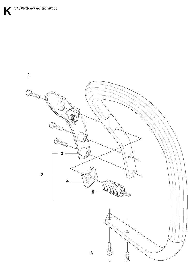 Handle Diagram and Parts List for 353 20071300001-20090400000 Husqvarna Chainsaw
