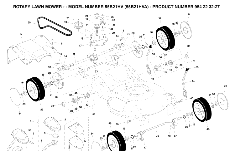 Repair Parts 3 Diagram and Parts List for 55B21HV (954223227)(2004-03) Husqvarna Lawn Mower
