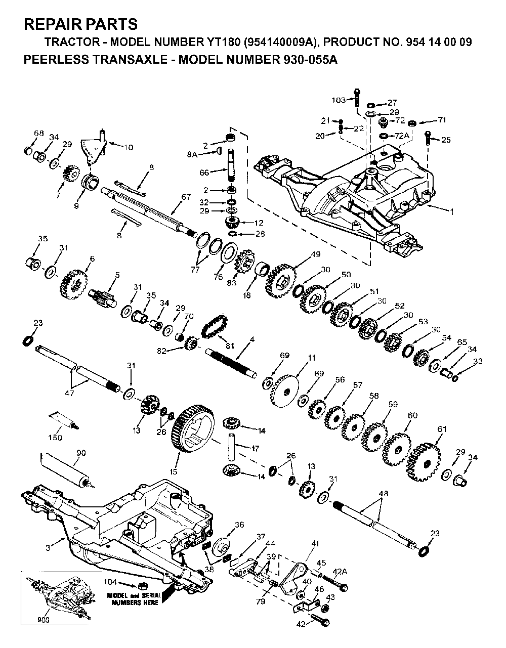 Transmission Diagram and Parts List for YT180 (954140009A)(1997-01) Husqvarna Lawn Tractor