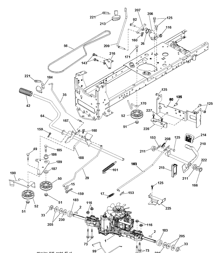 Drive Diagram and Parts List for YTH22V46 (96043016100)(2012-09) Husqvarna Lawn Tractor
